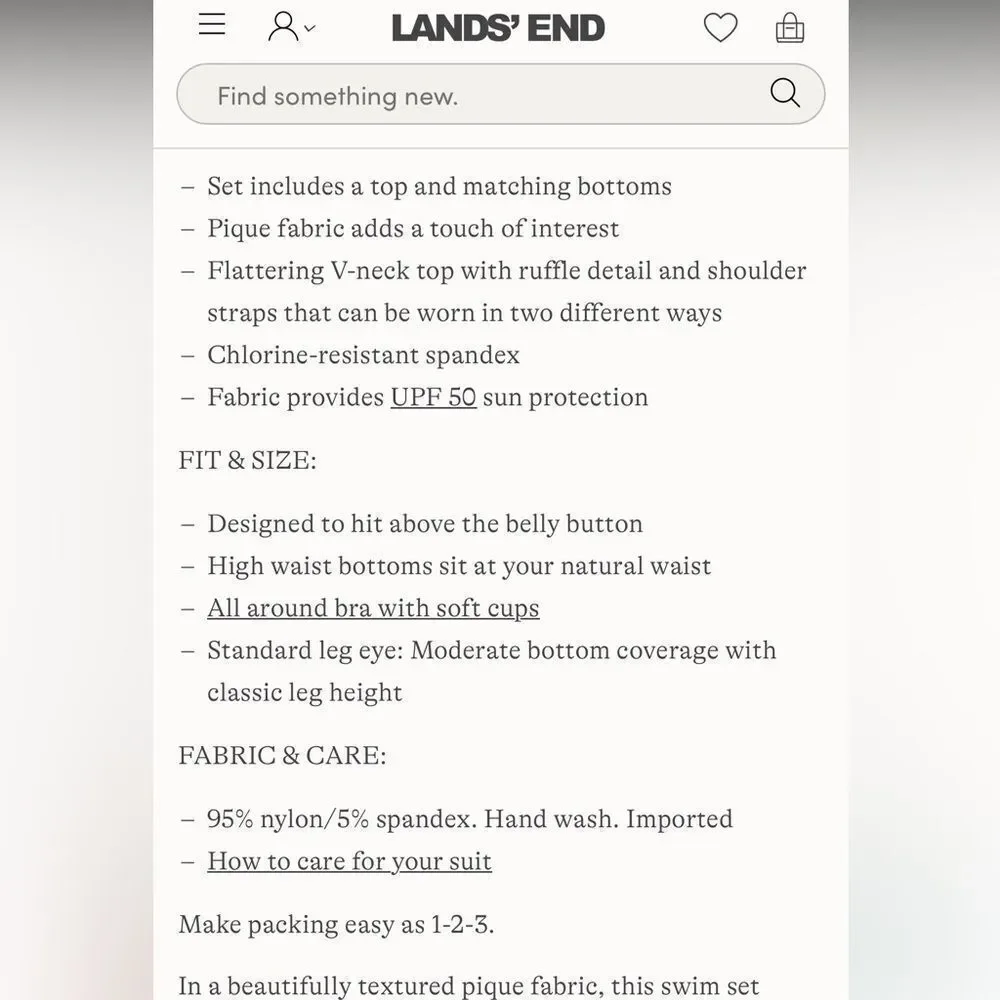 Land's End Pique textured Ruffle Midkini Tankini top Wild Lilac color size Small - Picture 7 of 10